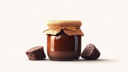 glass jar with creamy chocolate isolated,cartoon