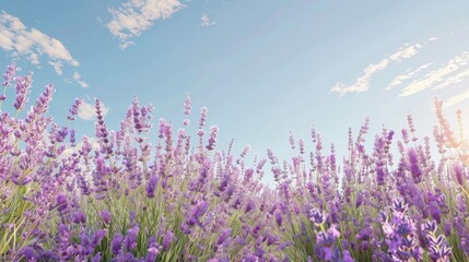 Naklejka premium A field of blooming lavender under a clear blue sky with