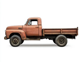 Rusty Brown Vintage Pickup Truck on White Background