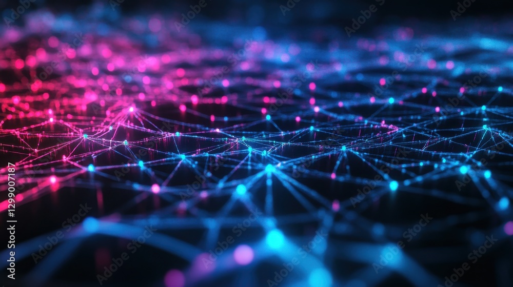Poster colorful network of interconnected nodes and lines in a digital setting