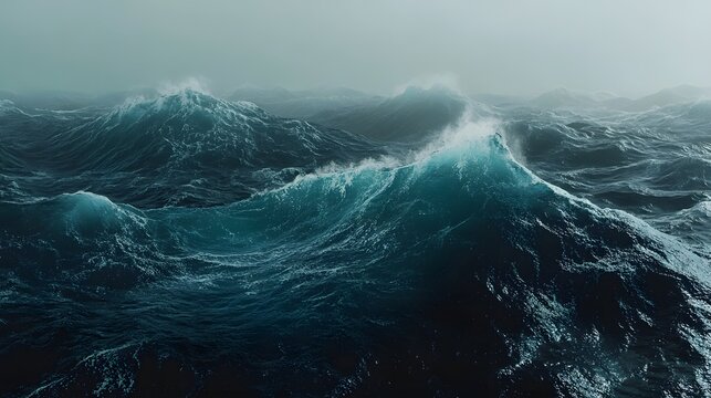 Dramatic Ocean Waves Crashing Powerful Stormy Sea