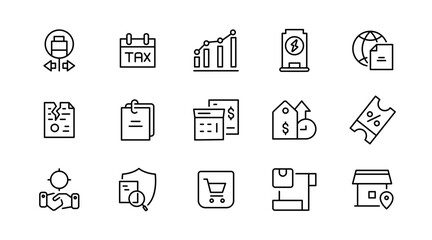 Power purchase agreement linear icons set. Financial, business, company, eco, payment, sustainable, product, shopping, and document line icon collection. UI thin outline icon pack