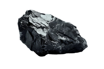 Fototapeta premium Coal Chunk: Close-up studio shot of a rough, irregularly shaped piece of black coal, showcasing its dark, textured surface