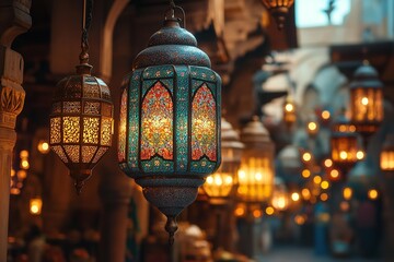 An antique Arabic lantern decoration for Eid and Ramadan festivities. Generative Ai