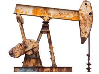 Rusty oil pump jack with detailed texture in industrial photography style