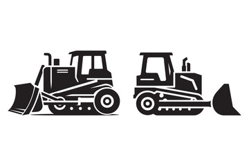 Bulldozer silhouette vector with white background