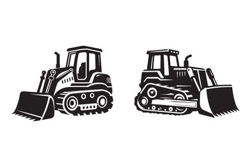 Bulldozer silhouette vector with white background