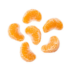Fresh and juicy peeled tangerine isolated on transparent background