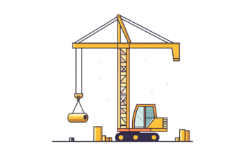 Construction crane with suspended load in minimalist technical illustration