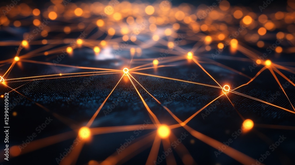 Poster abstract close-up of glowing nodes and connections on a dark surface, representing the concept of di