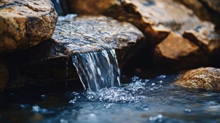 Cascading water over rocks in a garden