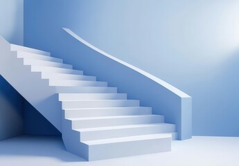 Modern Abstract Staircase in Soft Blue Hue with Minimalist Design and Clean Lines Showcase Architectural Elegance and Contemporary Aesthetics