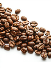 Fototapeta premium Roasted Coffee Beans on White Background - AI Generated