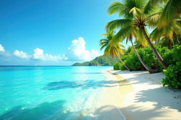 Palm-fringed shore, crystal clear water, sun-drenched paradise , sea, ocean