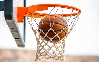 Fototapeta premium Basketball Swishing Through Net Close Up Shot