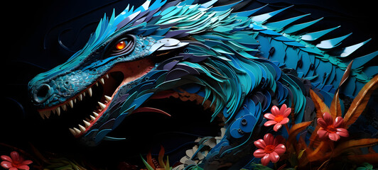 Naklejka premium paper quilling Spinosaurus, ai generative