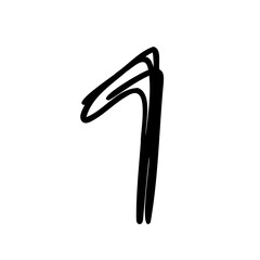 Handwritten digit number one 1. Black font symbol in hand drawn doodle style. Vector illustration isolated on white background. For menu, presentation, branding, font, education, math.