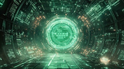 Obraz premium Cybersecurity network interface showing a digital fortress with advanced encryption and firewall technologies