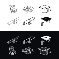 Minimalist Degree Icon Set | Graduation Cap, Diploma, Certificate & Education Vector Icons