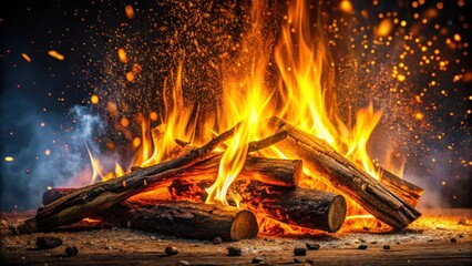 Blazing Campfire with Embers and Sparks A Dramatic Image of Wood Burning Brightly