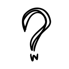 Handwritten question mark symbol in hand drawn style. Vector illustration isolated on white background. For typography, font, logo, alphabet, sales, signboard, education, branding, presentation.