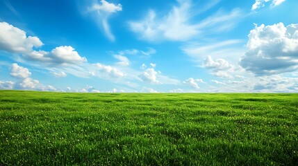 Obraz premium a green field with blue sky and clouds