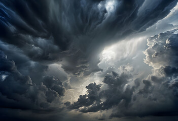 Obraz premium Blue sky with clouds, Dramatic Stormy Sky With Bright Sunlight Breakthrough