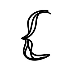 Handwritten left brace symbol in hand drawn style. Vector illustration isolated on white background. For typography, font, shop, logo, alphabet, sales, signboard, education, branding, presentation.