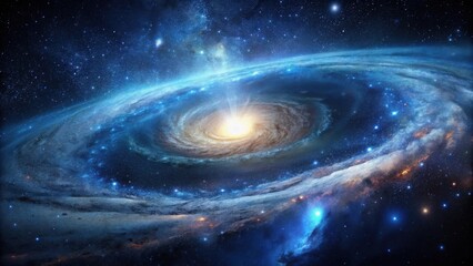 Fototapeta premium A Radiant Celestial Core Illuminates a Spiraling Galaxy, Embroidered with Stardust and Nebulous Clouds