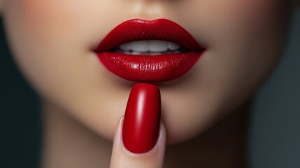 Naklejka premium Bright red lips and nails showcase artistry and elegance in beauty presentation