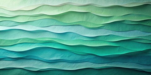 Obraz premium Abstract Layered Paper Design with Undulating Green and Teal Hues Creating a Serene and Textured Background
