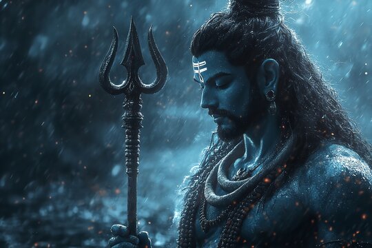 Shiva Lord brandishing a trident, Mahadev, Bhole, and Trident. Generative Ai