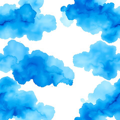 Obraz premium Abstract pattern with blue watercolor cloud on white background. Cyan watercolour water brash splash texture