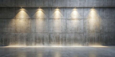 Illuminated Concrete Wall Panel Background with Subtle Floor Reflection