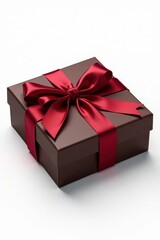 Obraz premium Elegant chocolate box with satin ribbon, isolated , white background, gift