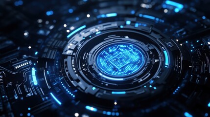 Padlock shield digital background with blue glowing circuitry. Ideal for cybersecurity concepts, technology themes, and digital protection designs.