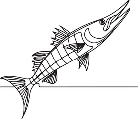 Barracuda Fish Vector Line Drawing for Modern Art Designs