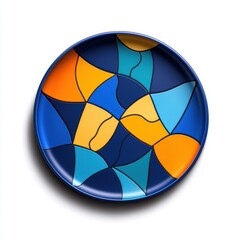 Fototapeta premium Colorful Geometric Design on Round Plate with Vibrant Patterns