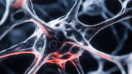 Futuristic abstract art of interlocking human cells and mechanical gears, blending into a biomechanical tapestry of dynamic neon energy