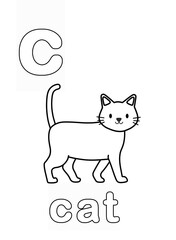 Alphabet Coloring Page for Kids. Children's Coloring Activity sheet. Cute Cat Illustration to Color.