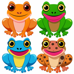 Obraz premium Colorful Cartoon Frogs – Vibrant Amphibian Character Illustration Set.