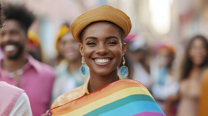 LQBTQ+, A smiling transgender person proudly holding their identity in a vibrant, high-quality image.
