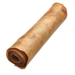 Aged rolled parchment paper with slightly curled edge, showcasing vintage appearance and texture, perfect for artistic or historical projects