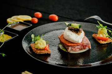 Tuna sashimi, tuna tartare and Wasabi sauce. Haute cuisine 3