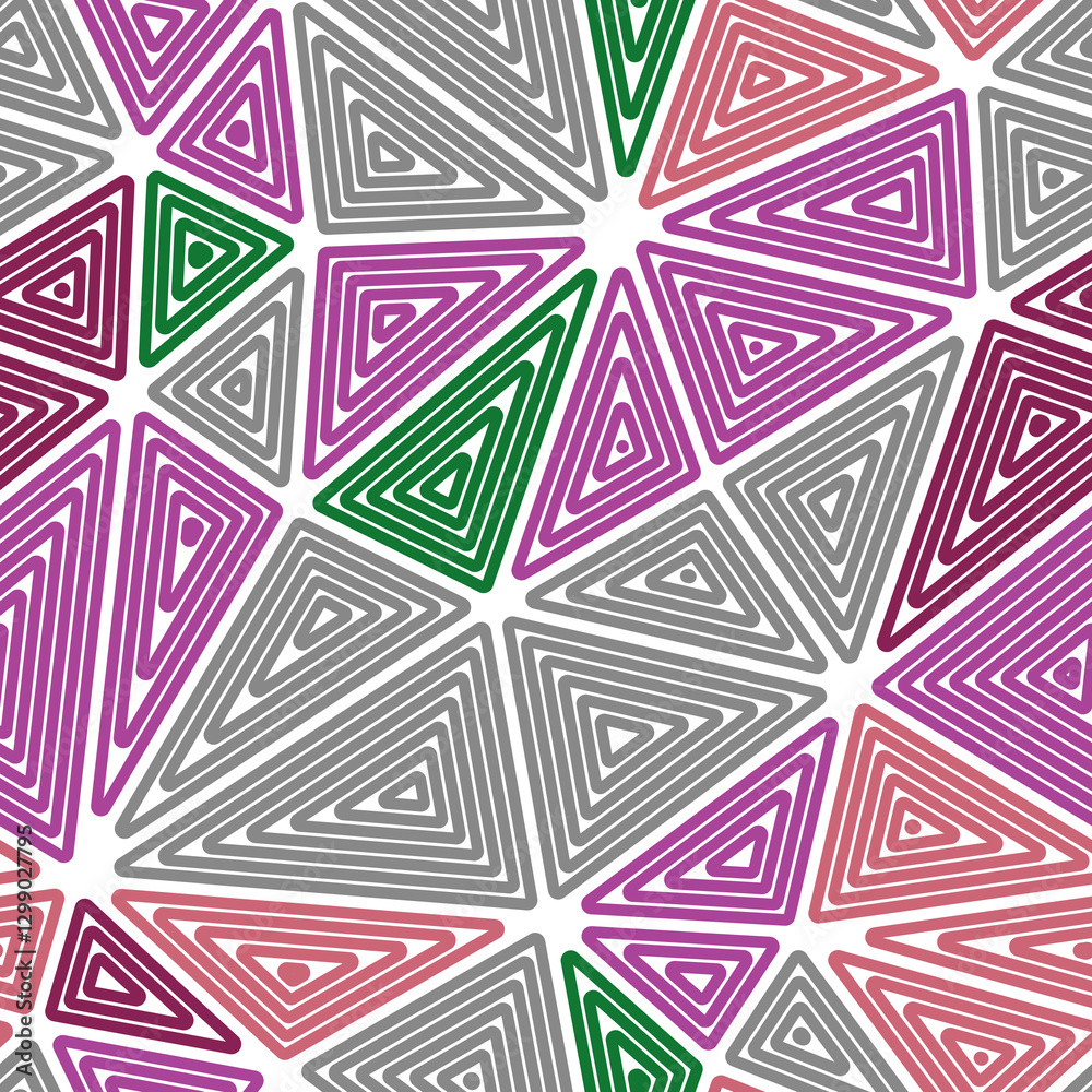 Poster tileable abstract background. multiple repeated inner triangles. big triangles size. multiple colors