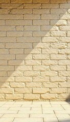 Wide panoramic view of light beige brick wall, urban, outdoor, wallpaper