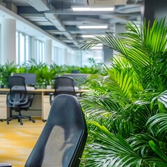 Fototapeta premium Modern Office Interior Design with Lush Greenery