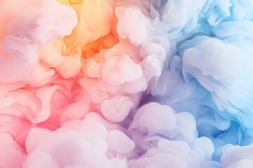 Fototapeta premium Soft pastel clouds swirling in dreamy abstract waves, a surreal misty atmosphere infused with delicate light and floating particles