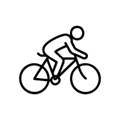 Naklejka premium Cyclist icon, black and white pictogram for transportation, sports, and fitness themes
