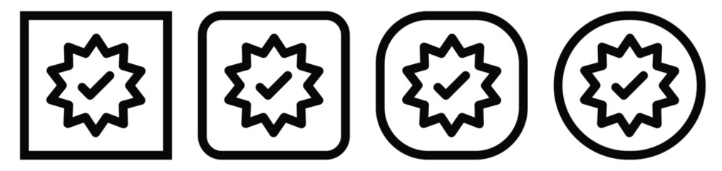Medal award icon, certificate badge with seal ribbon with check mark icons - certified prize icon checkmark symbol. Quality certify in filled, thin line, outline and stroke for apps and website